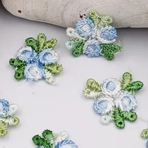 VINTAGE appliques cute white light blue flower embroidery Patches #312