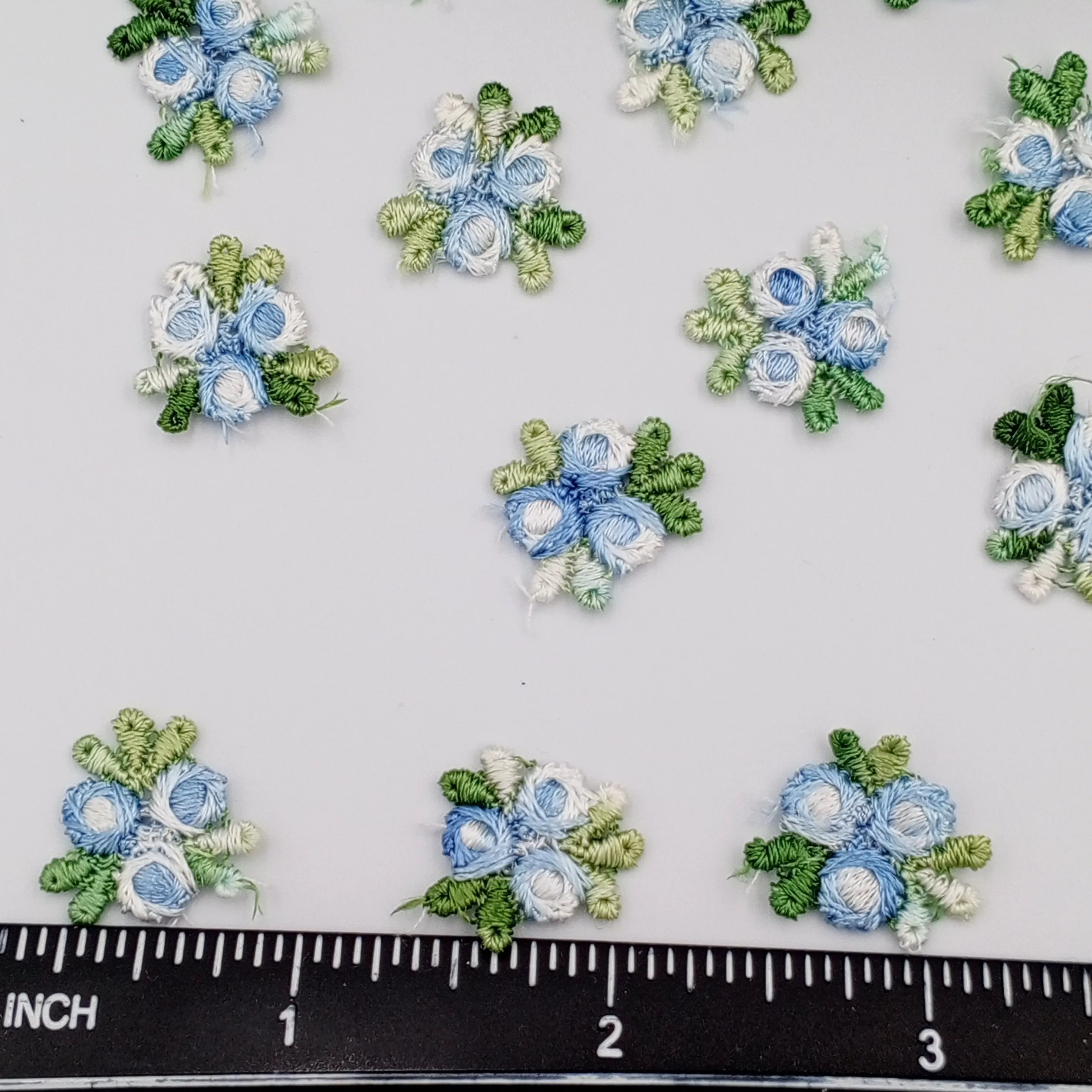VINTAGE appliques cute white light blue flower embroidery Patches #312