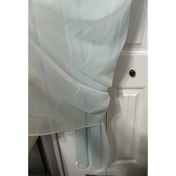 Vintage Blue Nightgown Button Neck Lace Applique Sleeveless Midi Length 2 Layer