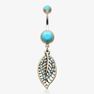 Vintage Boho Ornate Leaflets Belly Button Ring