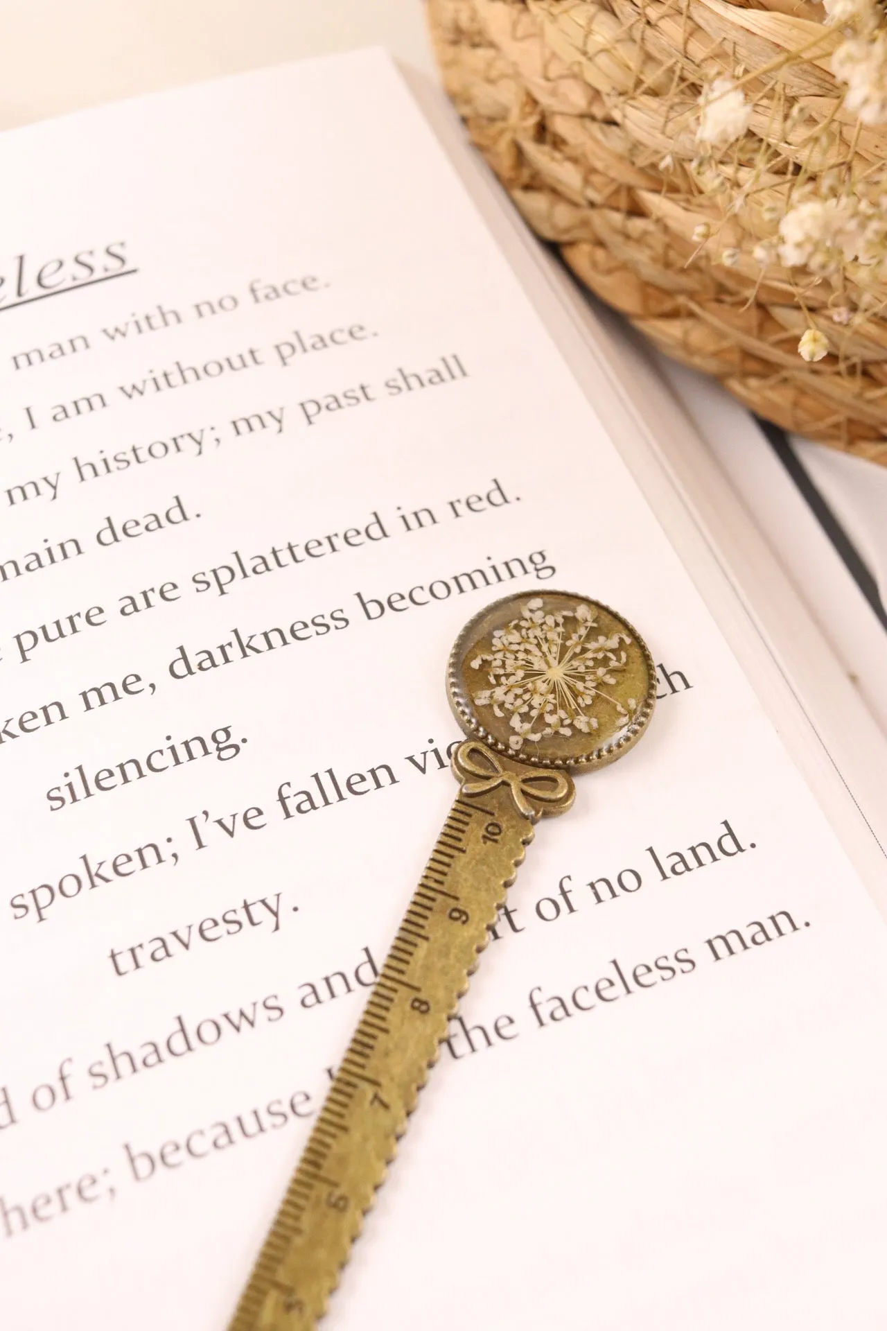 Vintage Bronze Resin Ruler Bookmark With Flowers