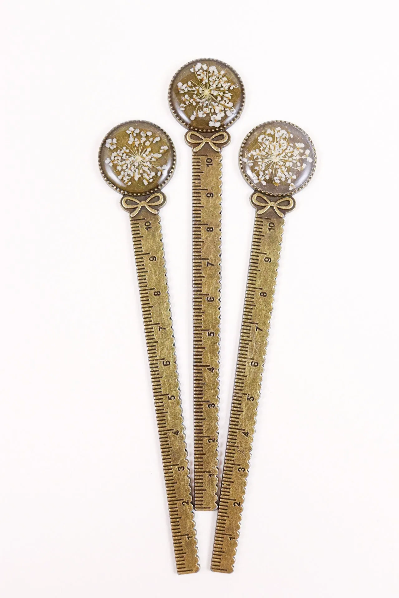 Vintage Bronze Resin Ruler Bookmark With Flowers