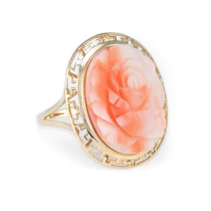Vintage Carved Coral Rose Flower Cocktail Ring