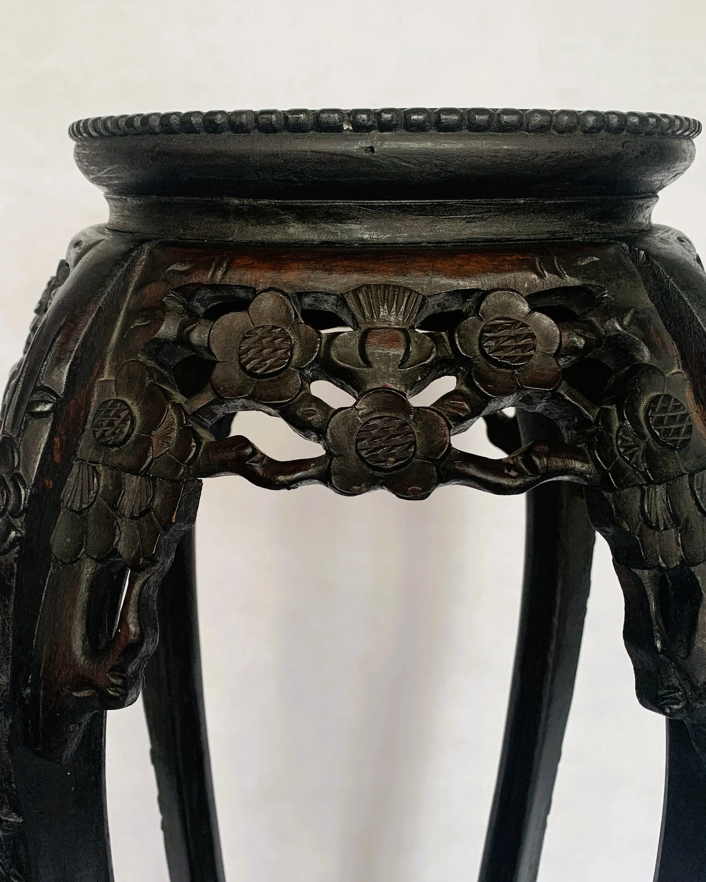 Vintage Carved Pedestal with Rose Marble Inset
