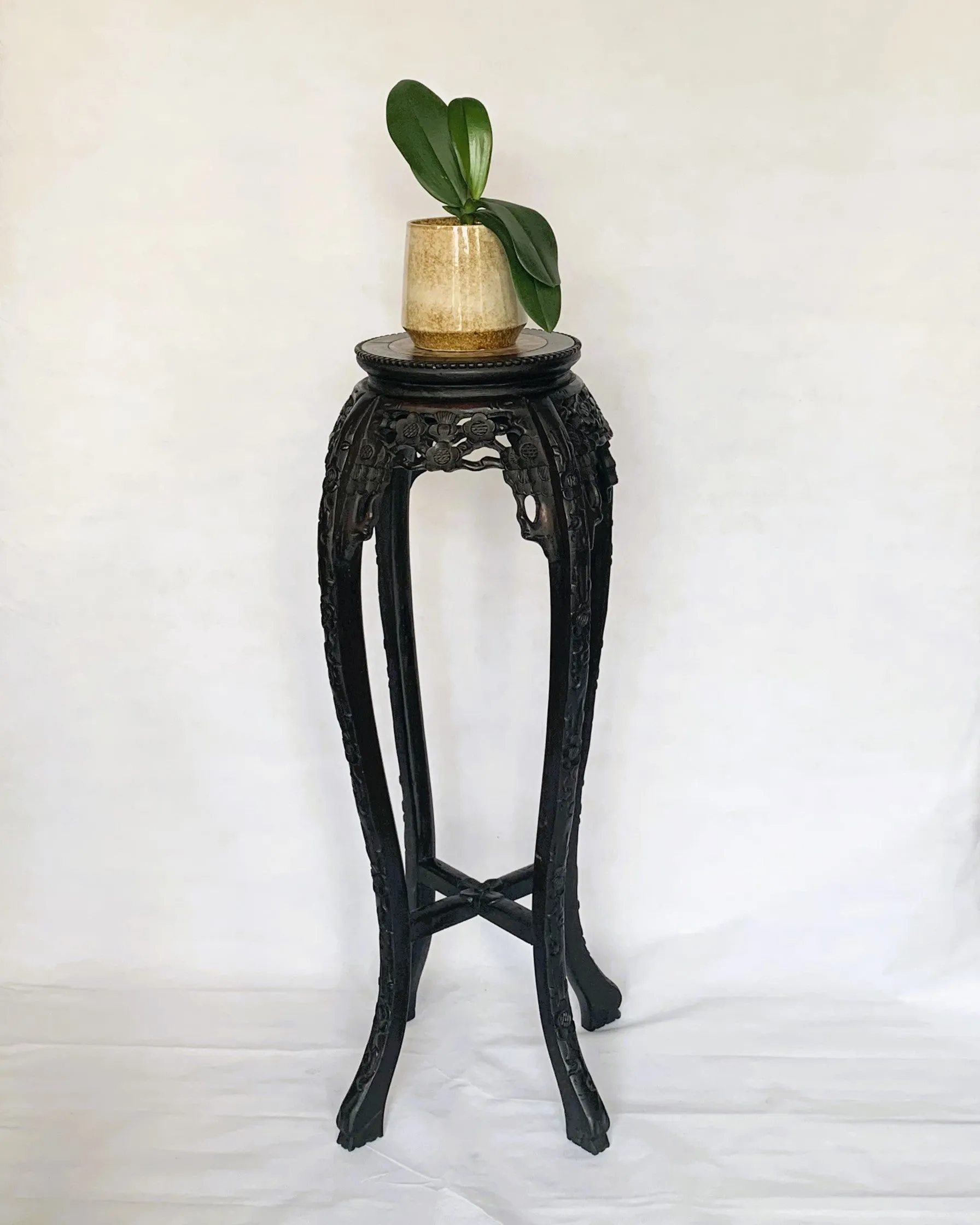 Vintage Carved Pedestal with Rose Marble Inset