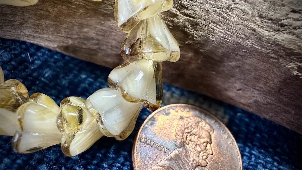 Vintage Czech Glass Bead Strand - Bell Flowers - 9mm x 7mm
