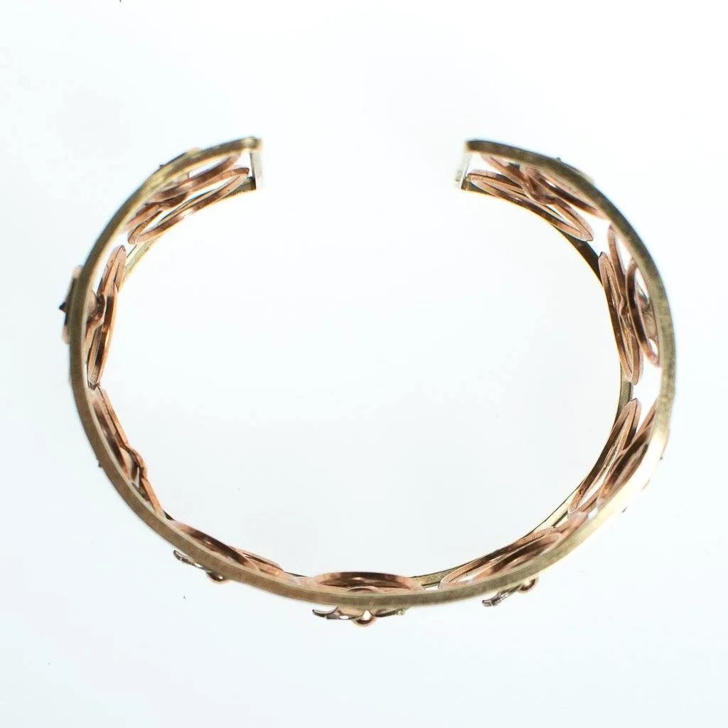 Vintage Krementz Rose and Yellow Gold Floral Scroll Cuff Bracelet