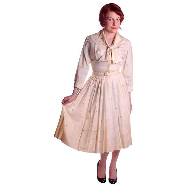 Vintage Silk Day Dress Pavion David Barr 1950s 36-24-Free Palm Tree Guitar Print