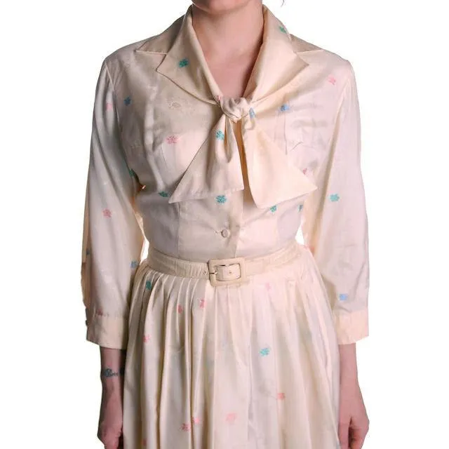 Vintage Silk Day Dress Pavion David Barr 1950s 36-24-Free Palm Tree Guitar Print