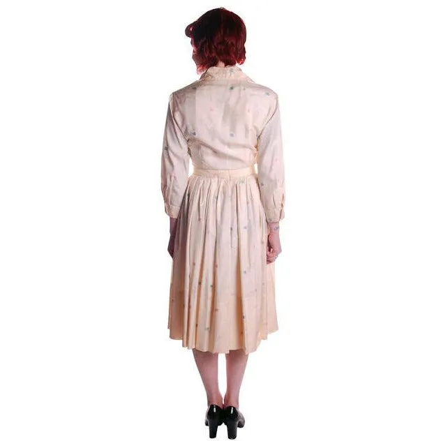 Vintage Silk Day Dress Pavion David Barr 1950s 36-24-Free Palm Tree Guitar Print