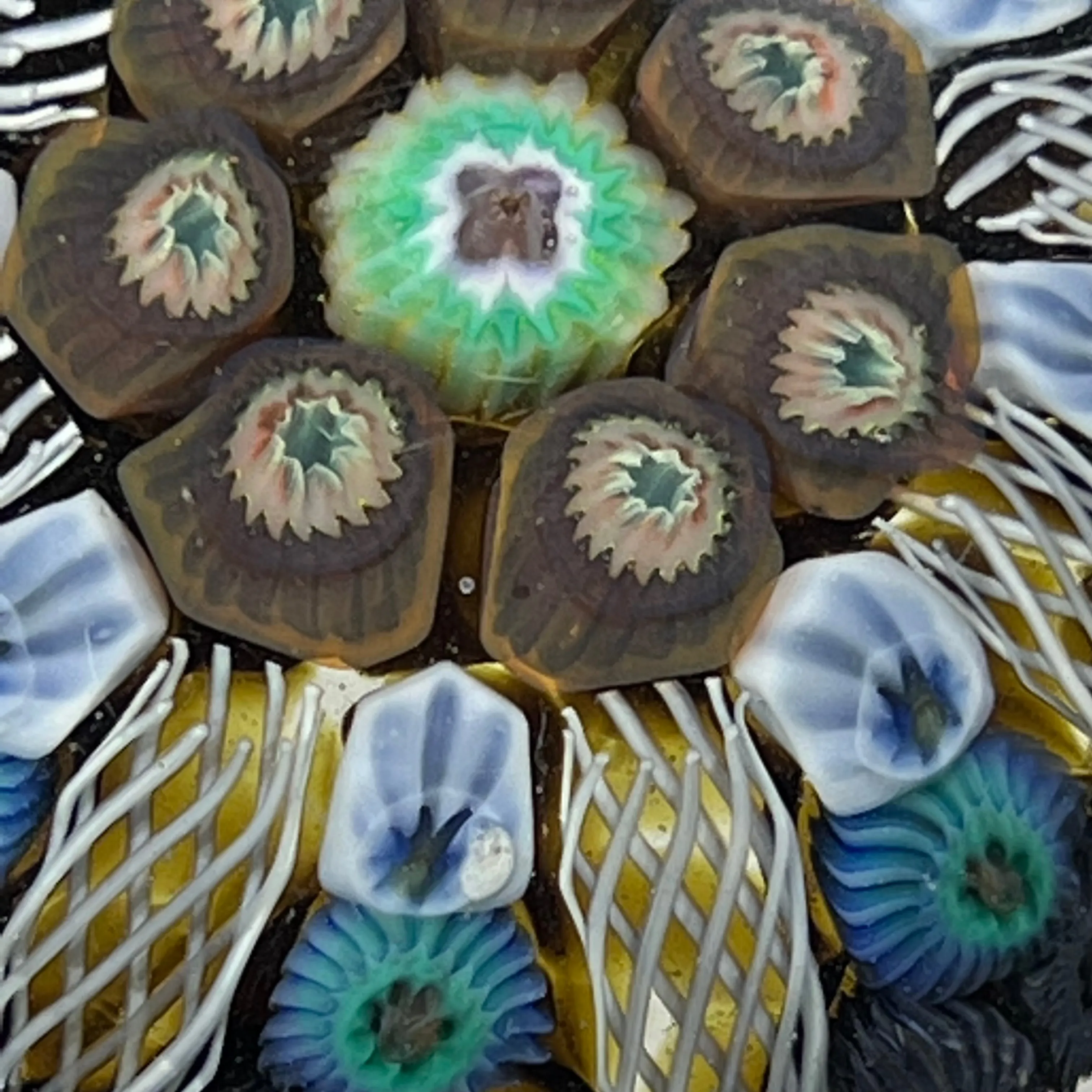 Vintage Strathearn Pressed Star Glass Art Paperweight with Paneled Blue Millefiori