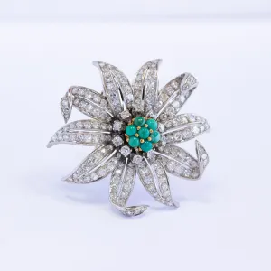 Vintage Turquoise & Diamond Flower Dress Clip, Platinum