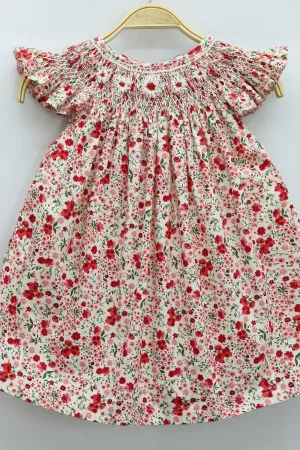 White daisy smocked dress red flowers