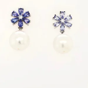 White South Sea Pearls and Tanzanite and Diamond Flowers