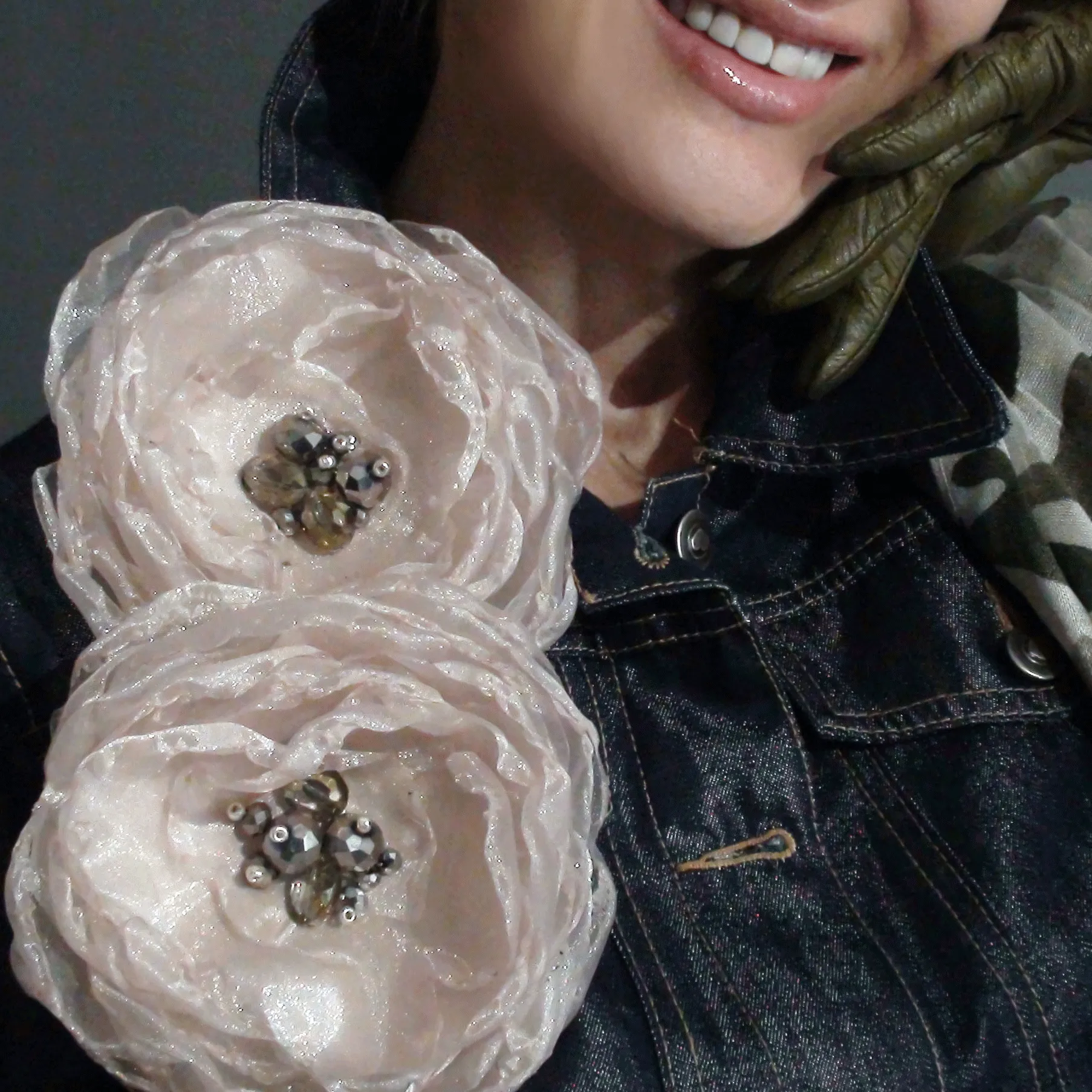 Wild Flower /  Boho Rose Choker Flower Brooch Clip Upcycled Magnolia Apple Blossom Upcycled Concept Store Made in USA
