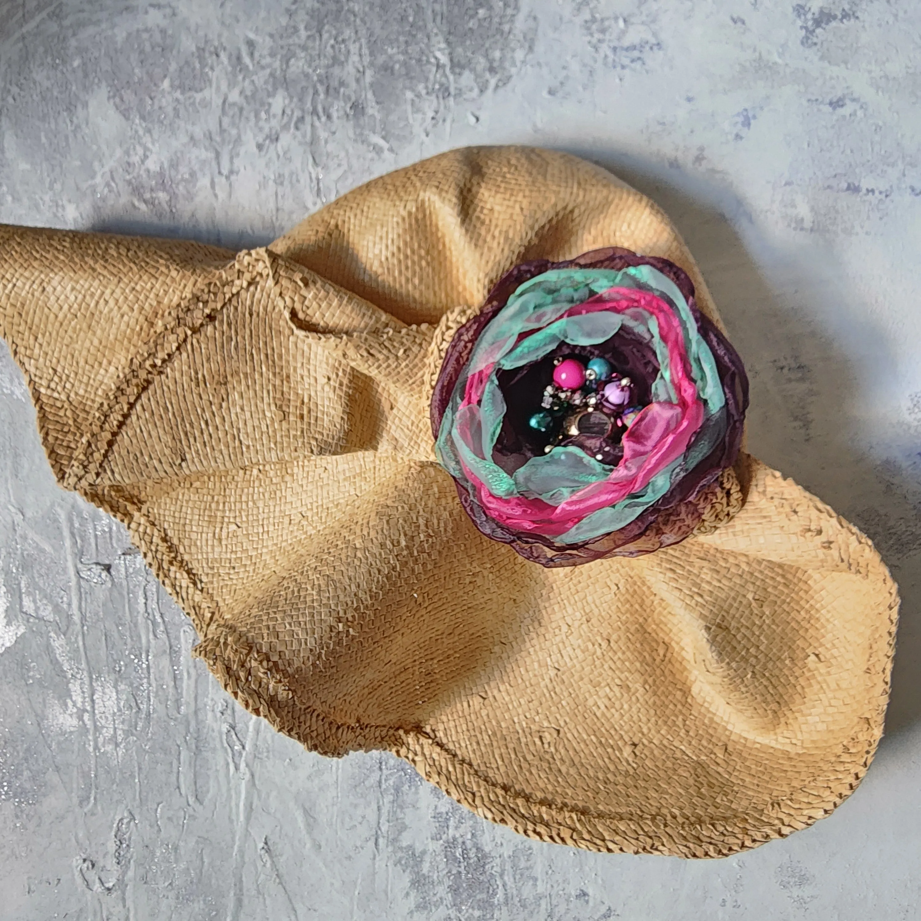 Wild Flower / Boho Rose Choker Flower Brooch Clip Upcycled Magnolia Apple Blossom Upcycled Concept Store Made in USA