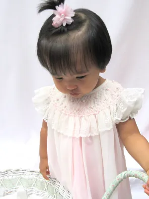 Will'beth Girls Cream Sheer Vintage Smocked Rose Lace Bishop Dress Newborn 3 6 9 months