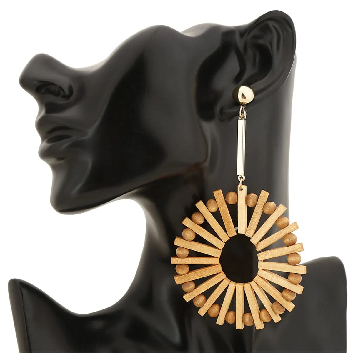 Wood & 18K Gold-Plated Beaded Wheel Drop Earrings