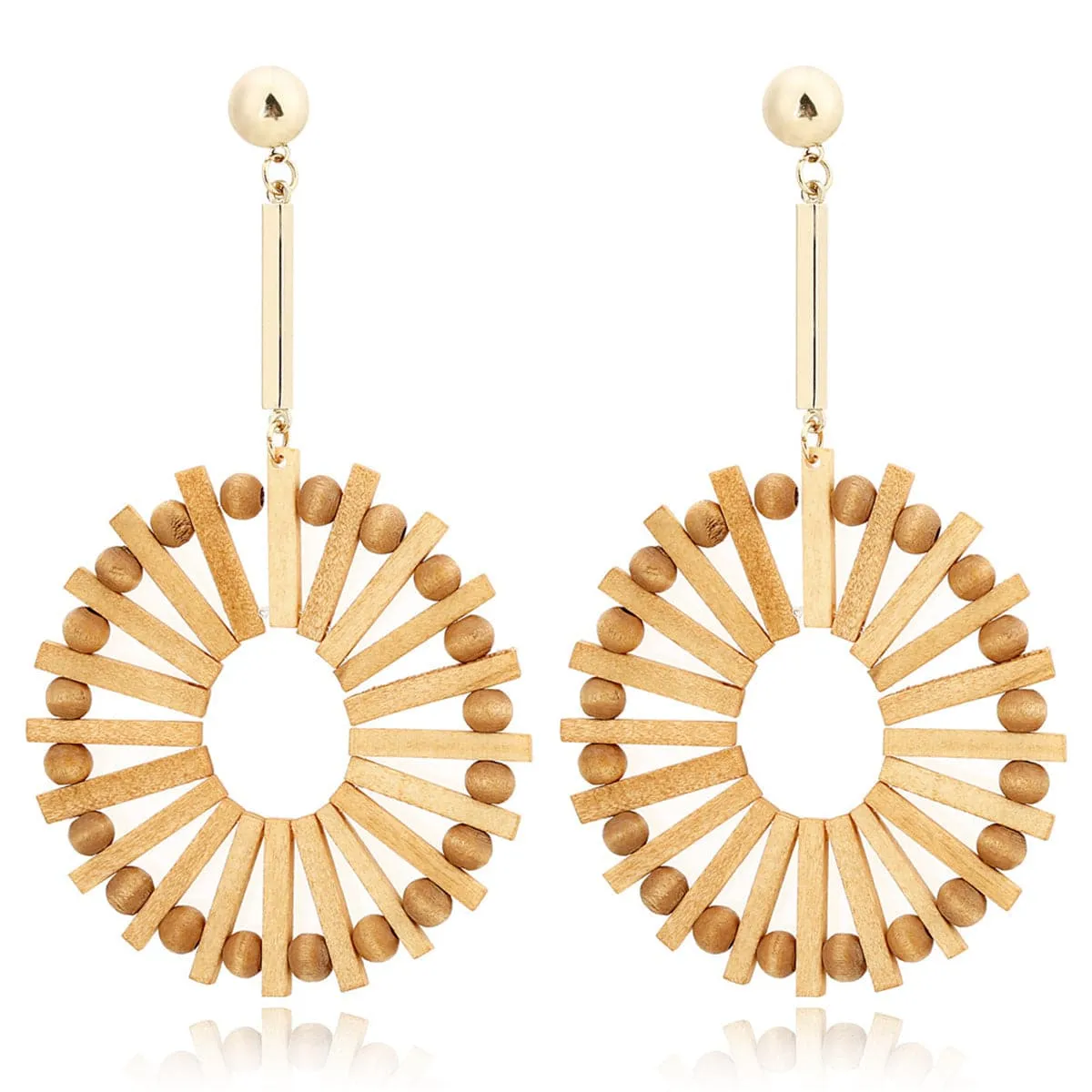 Wood & 18K Gold-Plated Beaded Wheel Drop Earrings