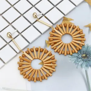 Wood & 18K Gold-Plated Beaded Wheel Drop Earrings