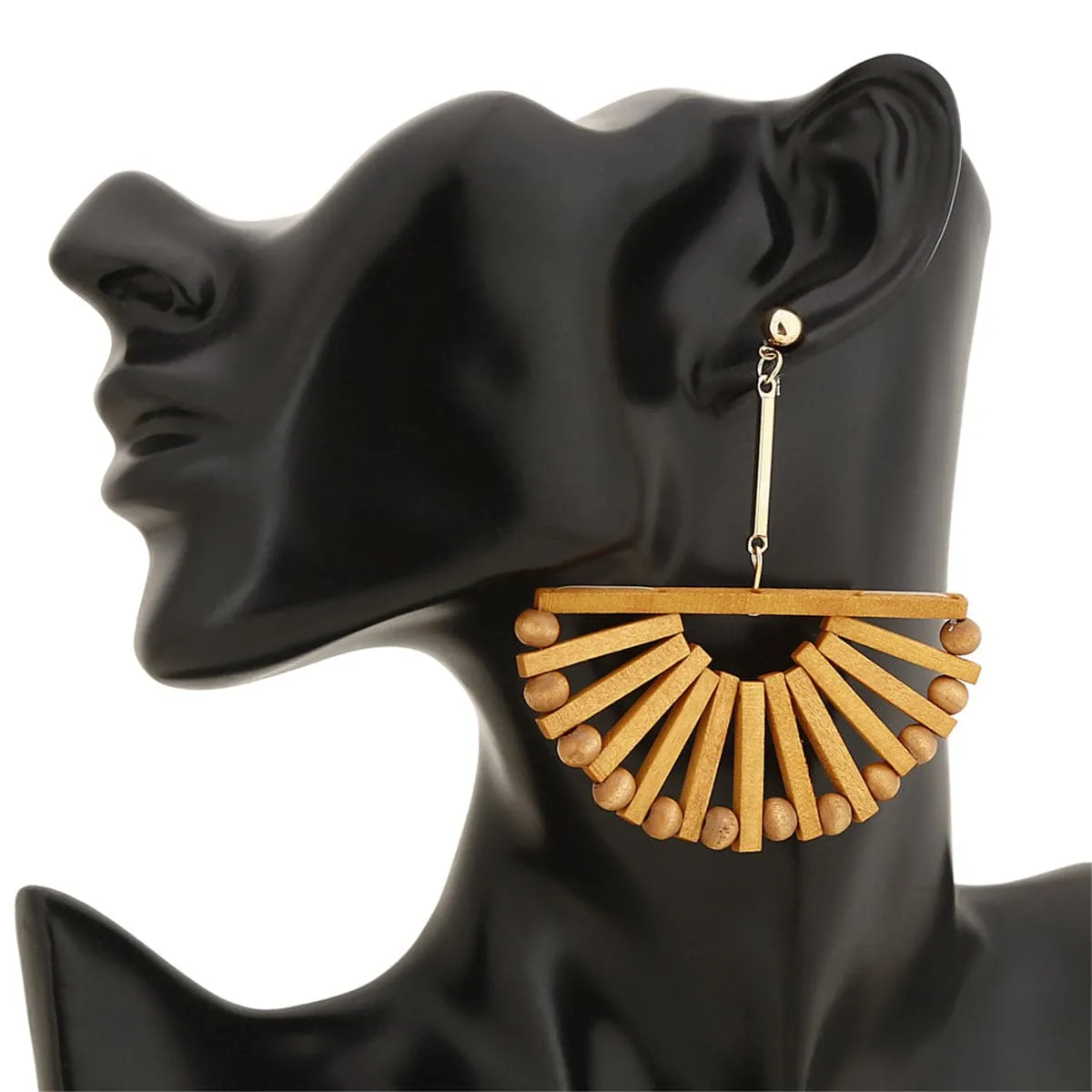 Wood & 18K Gold-Plated Half-Circle Beaded Drop Earrings
