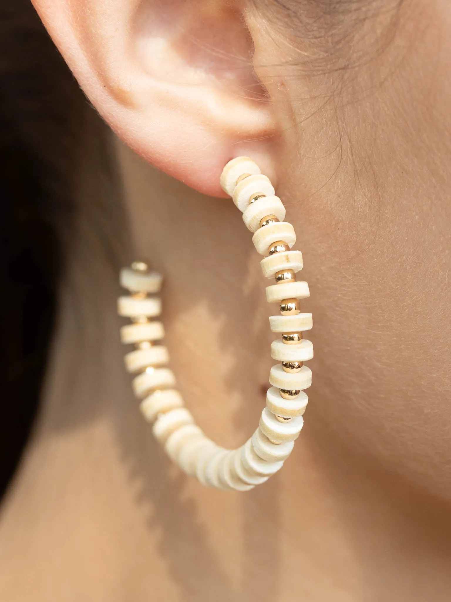 Wood Beaded Hoops Earrings