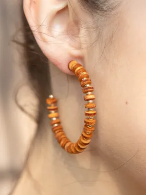 Wood Beaded Hoops Earrings