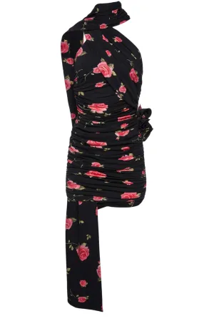 Wrap Neck Mini Dress | Black Print